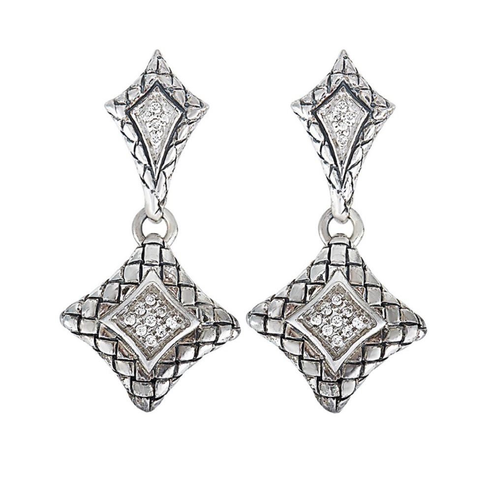 Scott Kay Diamond and Silver Drop Earrings